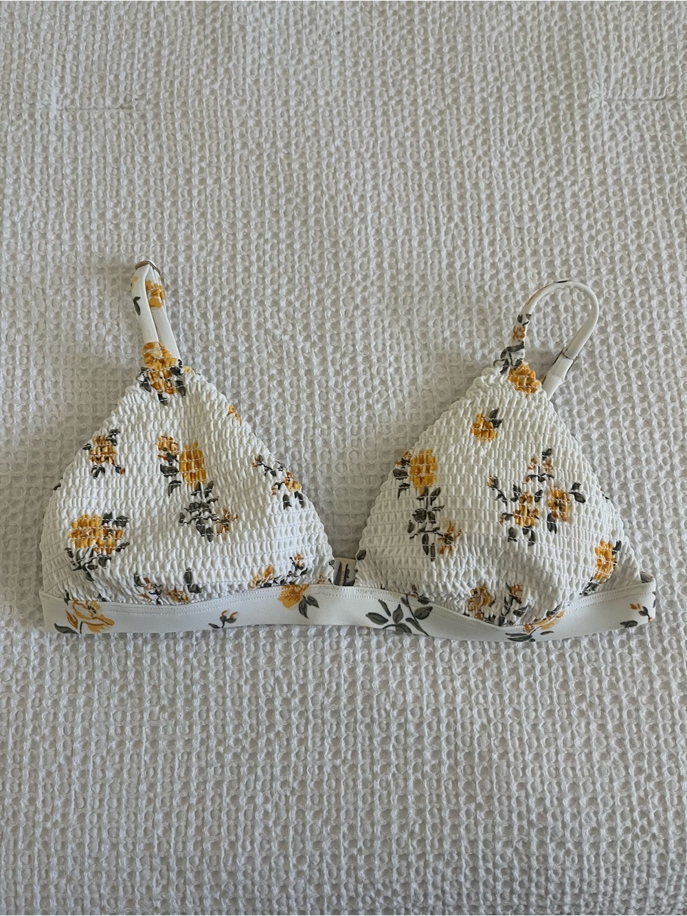 Hollister White Triangle Bikini Top with Yellow Floral Trim
